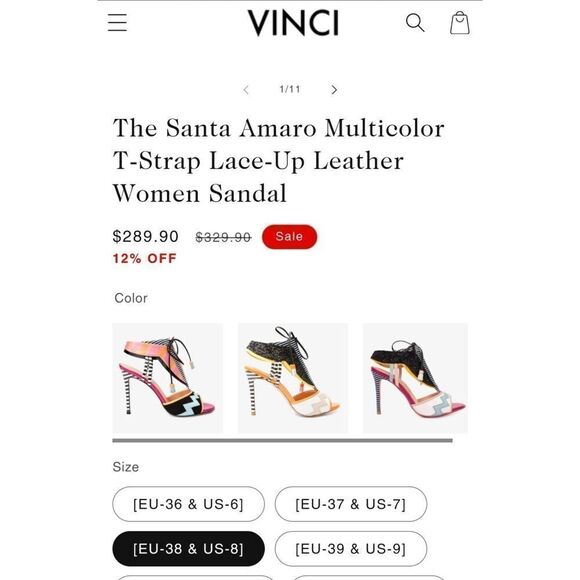 Vinci The Santa Amaro Multicolor T-Strap Lace-Up Leather Sandal Size 8 - Picture 12 of 13